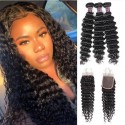 Jada Malaysian Deep Wave Human Hair Bundles with Lace Closure Extension