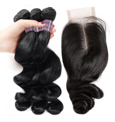 Jada Shoulder Length 2x4 Lace Closure Brazilian Loose Wave Bundle Deals Wig