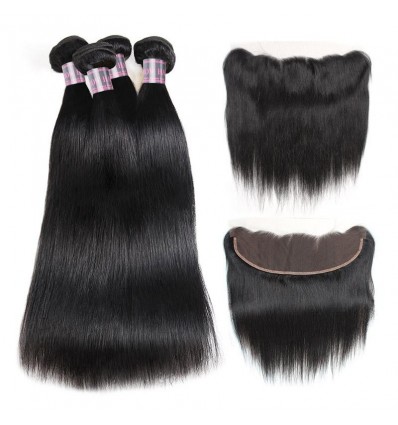 Jada Unprocessed Peruvian Straight Hair 4 Bundles with Lace Frontal Closure