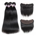 Jada Unprocessed Peruvian Straight Hair 4 Bundles with Lace Frontal Closure