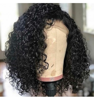 Jada Hair Natural Black Short Cut Bob Brazilian Curly Lace Front Wigs