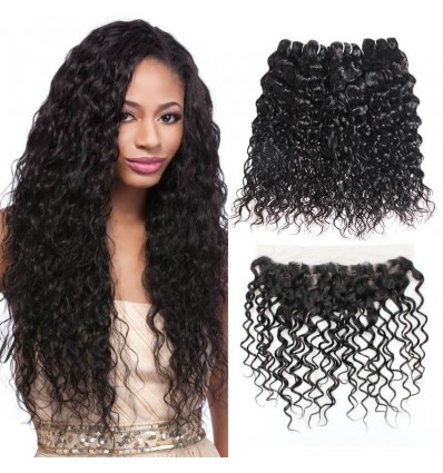 Jada Comfortable Malaysian Water Wave Hair 4 Bundles with Lace Frontal